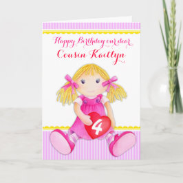 Cousin Lumpen Puppenkarte 4 Geburtstag Karte