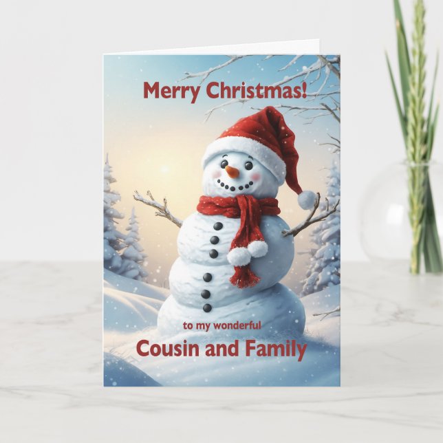 Cousin und Weihnachtsschneemann Feiertagskarte (Vorderseite)