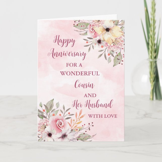 Cousin von Floral und ihr Ehemännchen zum Hochzeit Karte (Vorderseite)