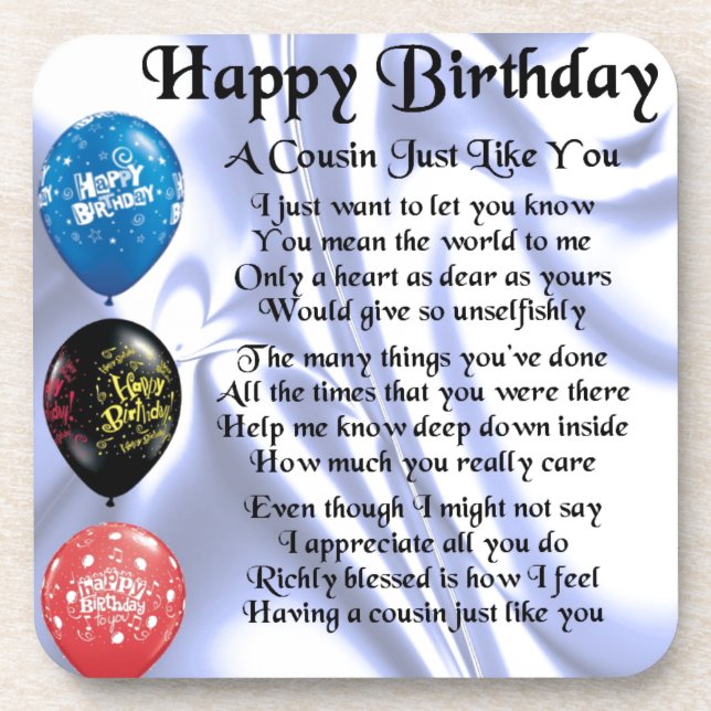 Cousingedicht alles Gute zum Geburtstag Getränkeuntersetzer (Vorderseite)