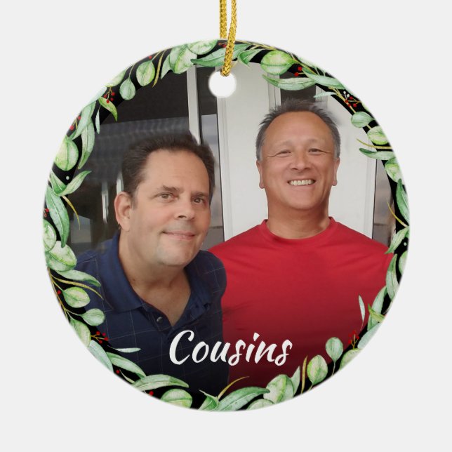 Cousins besitzen Foto-Grün-Weihnachten Keramik Ornament (Vorne)