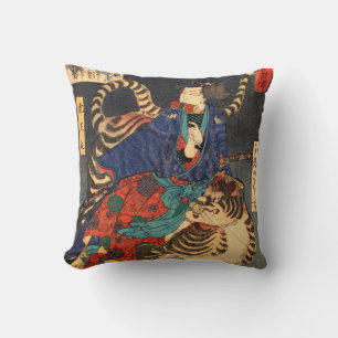 Coussin 忍者と虎, héros de Ninja de 芳年 et tigre, Yoshitoshi,