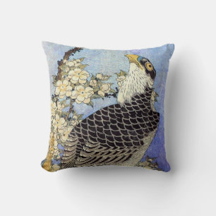 Coussin 桜にハヤブサ, faucon et fleurs de cerisier, Hokusai,
