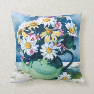 Coussin 0006 Daisies dans l'oreiller vert à jets de théi