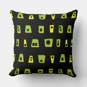 Coussin 020216 - Vert, Jaune et Noir sur Noir