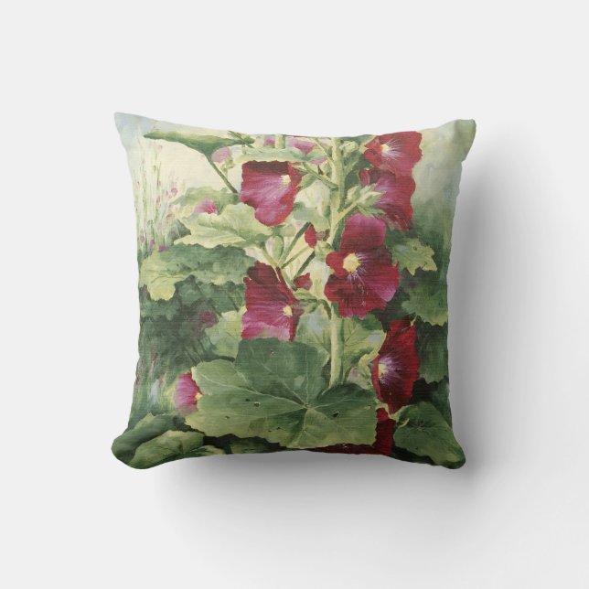 Coussin 0536 Bourgogne Hollyhocks Throw Pillow (Recto)