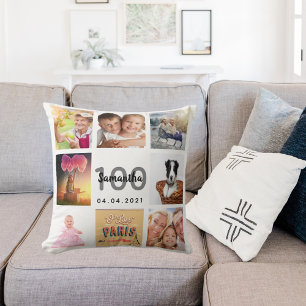 Coussin 100e anniversaire sur mesure photo collage femme b