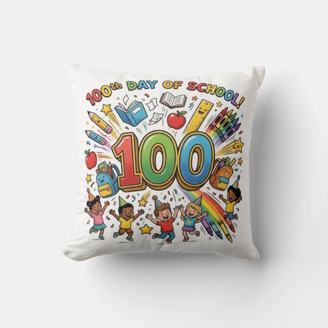 Coussin 100th Day of School Colorful Celebration Design –  (Recto)