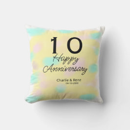 Coussin 10 ans anniversaire de mariage jaune pastel nom ré