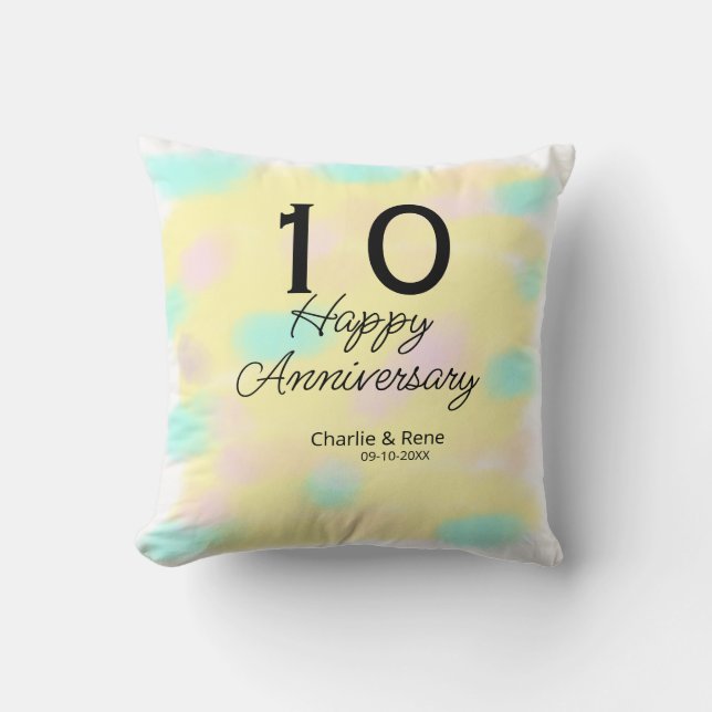Coussin 10 ans anniversaire de mariage jaune pastel nom ré (Recto)