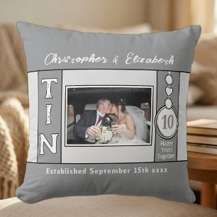 Coussin 10e anniversaire 1 photo gris