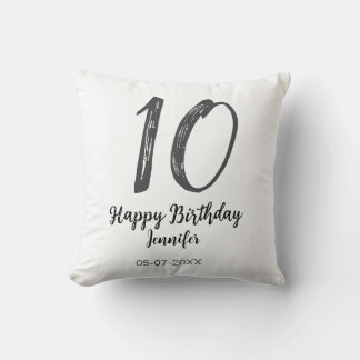 Coussin 10e anniversaire ajouter nom date année noire modè