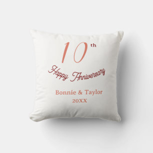 Coussin 10e anniversaire de mariage nom pastel pêche rétro