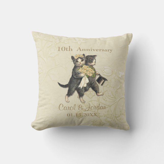 Coussin 10e anniversaire des chats mariages sur l'ivoire - (Recto)