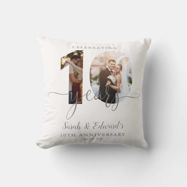 Coussin 10e anniversaire Mariage moderne 2 photo (Recto)