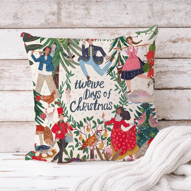 Coussin 12 Jours de Noël ecru (Twelve days of Christmas vintage retro children kids home decor.
)