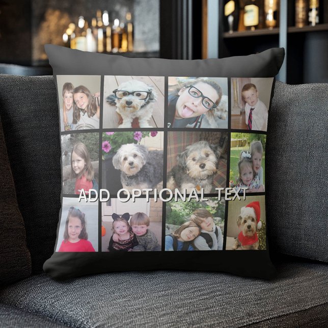 Coussin 12 Photo Instagram Collage avec Arrière - plan noi (Photo Collage Pillow)