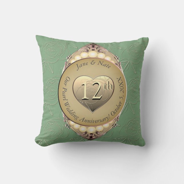 Coussin 12e/30e anniversaire de Mariage Pearl & Green (Recto)