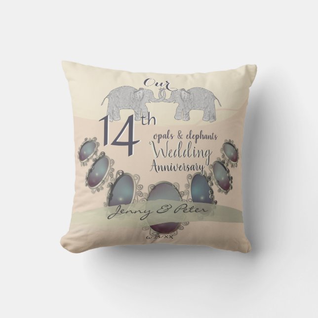 Coussin 14e anniversaire des Opals & Eléphants Mariages (Recto)