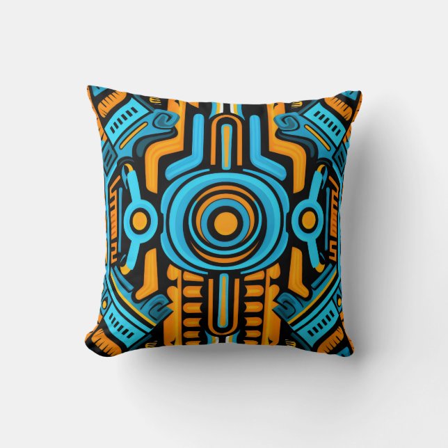 Coussin 155 motif symétrique bleu et orange (Recto)