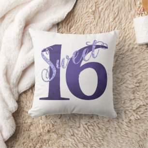 Coussin 16 ans Chic Purple Aquarelle Nom du script