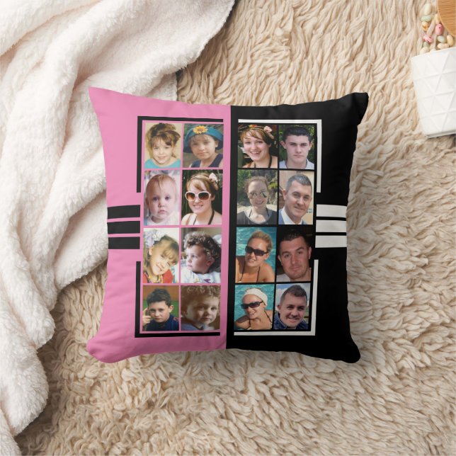 Coussin 16 photo collage double face rose noir (Couverture)
