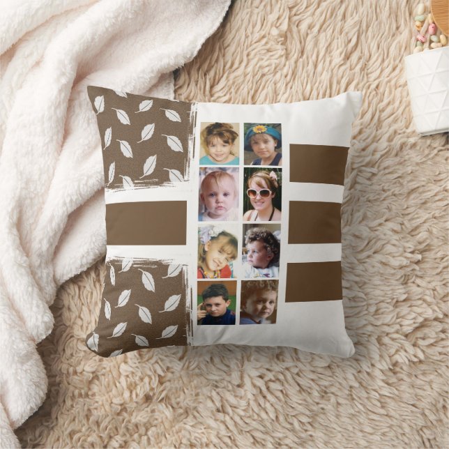 Coussin 16 photo collage feuille rayures brun blanc (Couverture)
