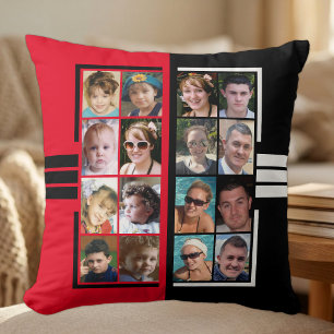 Coussin 16 photos collage recto-verso rouge noir