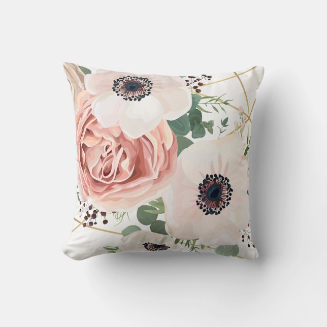 Coussin 16"x16" Jeu d'oreiller géométrique Rose de jardin (Recto)