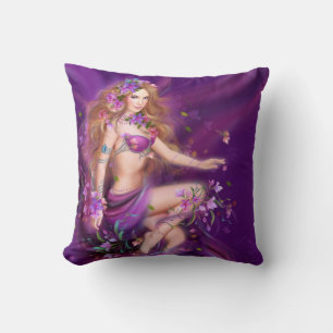Coussin 16" x 16" beauté Imaginaire, femme en fleu