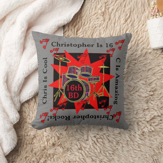 Coussin 16e Anniversaire Musical Upbeat tambours Personnal (Couverture)