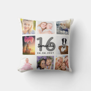 Coussin 16e anniversaire sur mesure photo collage fille bl