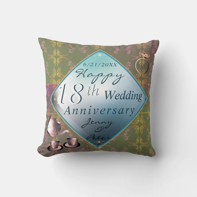 Coussin 18e anniversaire Mariage de Porcelaine Acquamarine (Recto)