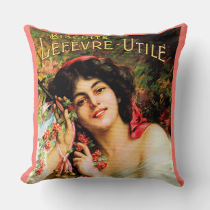 Coussin 1909 jolie dame Biscuits Lefevre-Utile