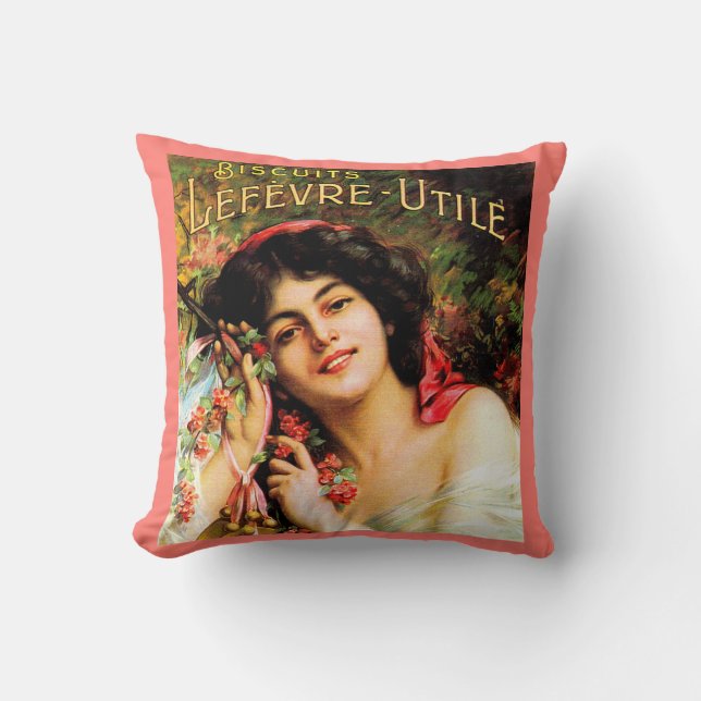 Coussin 1909 jolie dame Biscuits Lefevre-Utile (Recto)