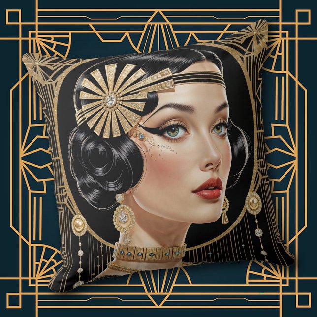 Coussin 1920s Cocktail Elegance Flapper Girl Throw Pillow (Créateur téléchargé)
