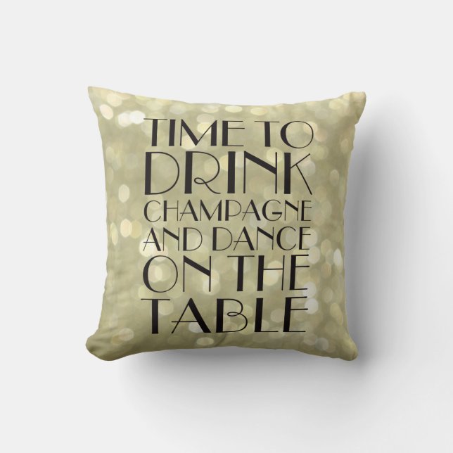 Coussin 1920's Time to Drink Champagne Glittery Gold (Recto)