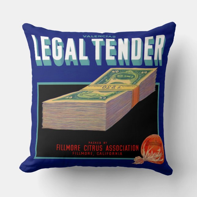 Coussin 1930s Juridique Tender orange crate étiquette (Recto)