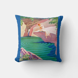 Coussin 1931 femme art déco par un étang print