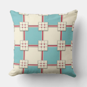 Coussin 1940s Motif en carreaux stratifiés (Aqua, ivoire e