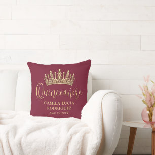Coussin 1 Photo Couronne Quinceañera Bordeaux & Or Souveni