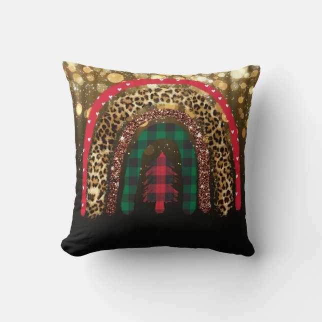 Coussin 2021 Personnalisé Noël arc-en-ciel Parties scintil (Recto)