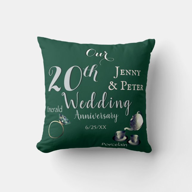 Coussin 20e anniversaire de Mariage de porcelaine d'émerau (Recto)
