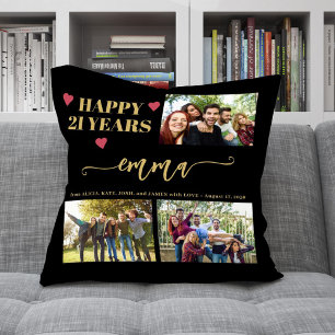 Coussin 21e anniversaire 3 photo collage nom script modern