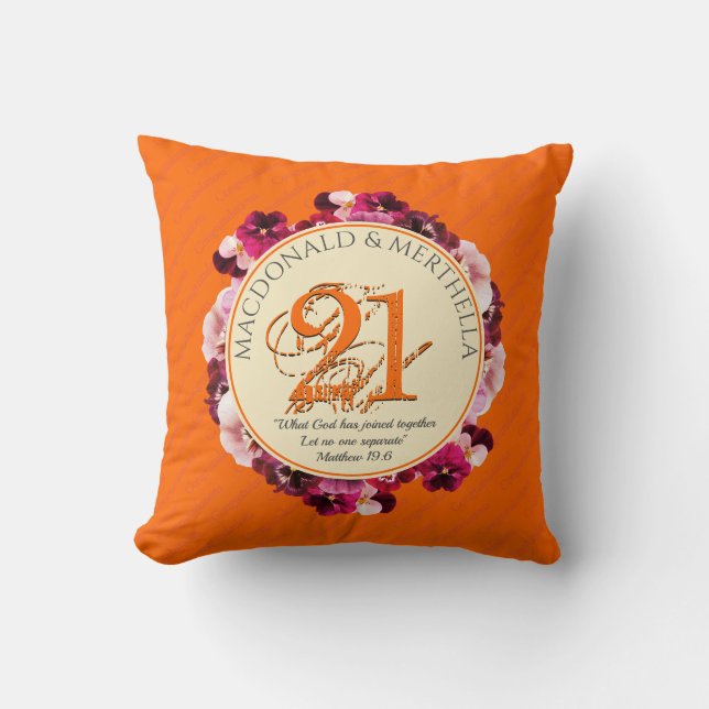 Coussin 21e anniversaire du Mariage BRASS Orange | chrétie (Recto)