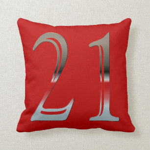Coussin 21ème Argent   numéro 21 d'anniversaire rouge et