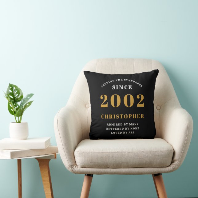Coussin 21st Birthday Born 2002 Ajouter Nom Black Gold (Chaise)