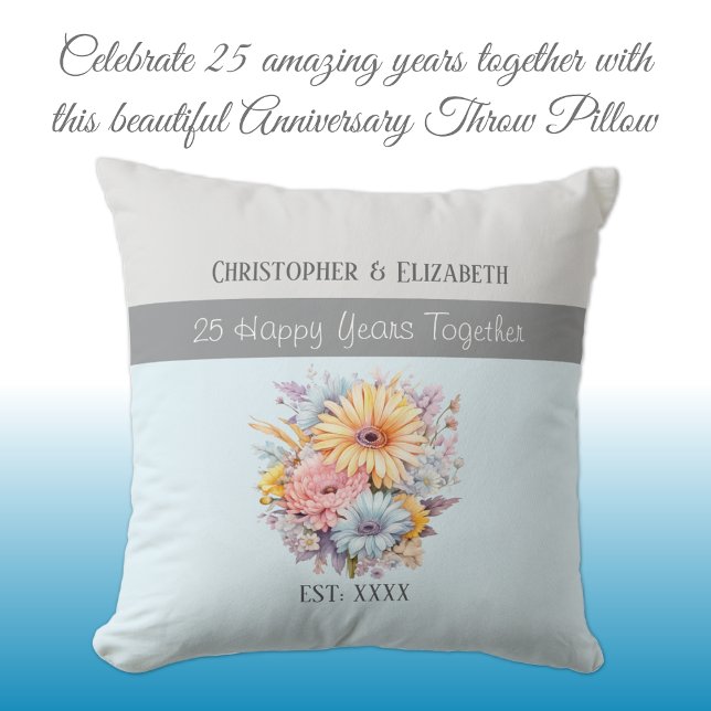Coussin 25e anniversaire argent fleurs bleues (Créateur téléchargé)