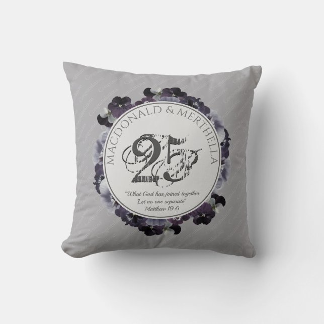 Coussin 25e anniversaire du Mariage d'ARGENT | chrétien (Recto)