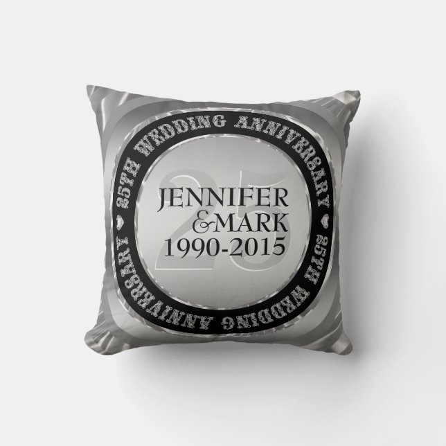 Coussin 25E Anniversaire Mariage Métallique Argent Et Noir (Recto)
